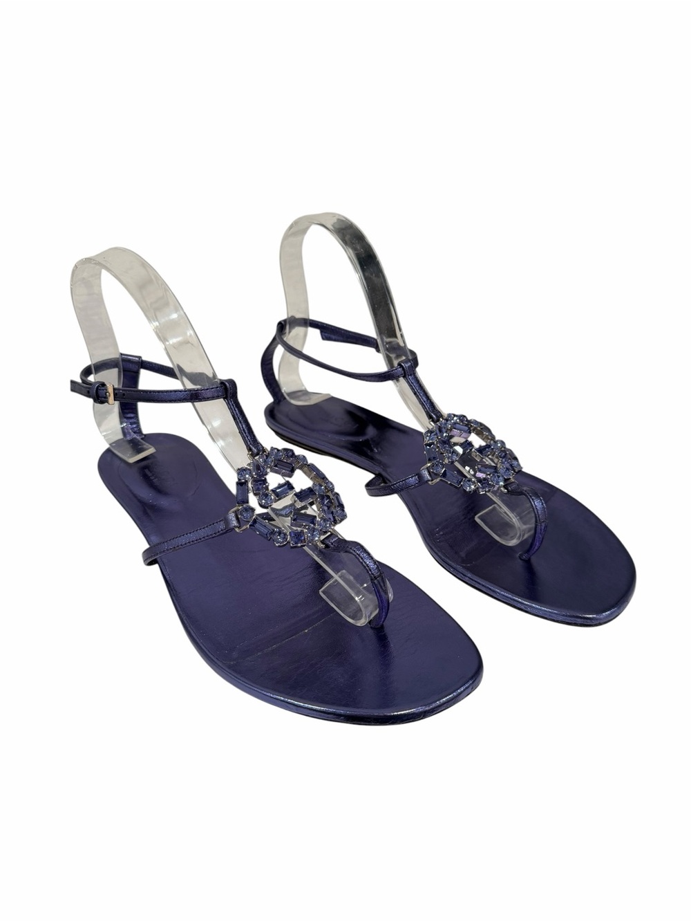 Gucci Crystal Embellished Leather Thong Flat Sandals